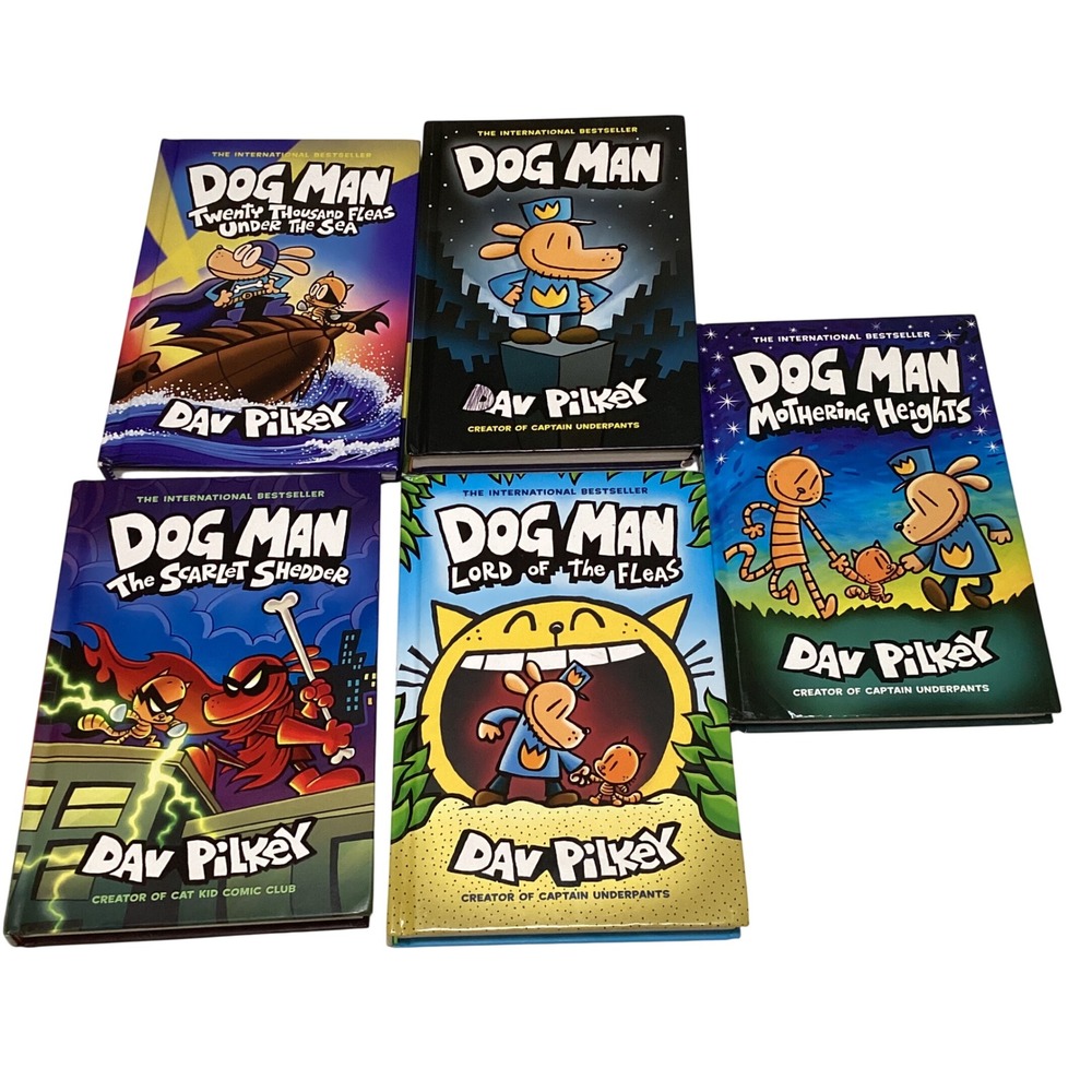 Dav Pilkey Dog Man Hardcover Book Lot of 5 The Scarlet Shedder Mothering Heights
